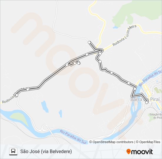 Mapa da linha SÃO JOSÉ (VIA BELVEDERE) de ônibus