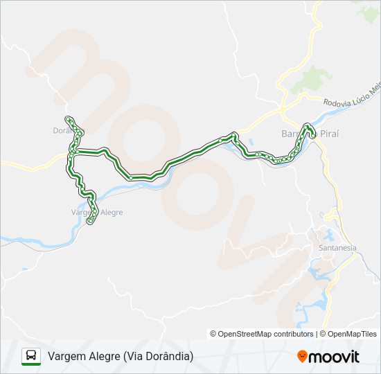 Mapa da linha VARGEM ALEGRE (VIA DORÂNDIA) de ônibus