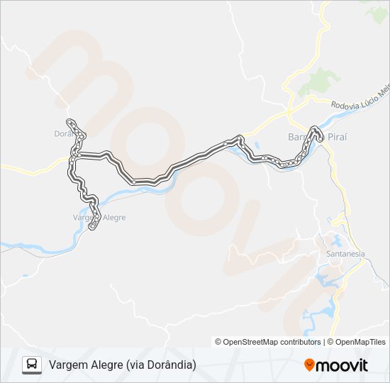 Mapa da linha VARGEM ALEGRE (VIA DORÂNDIA) de ônibus