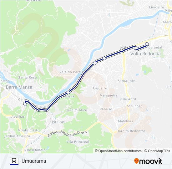 Mapa da linha UBM de ônibus