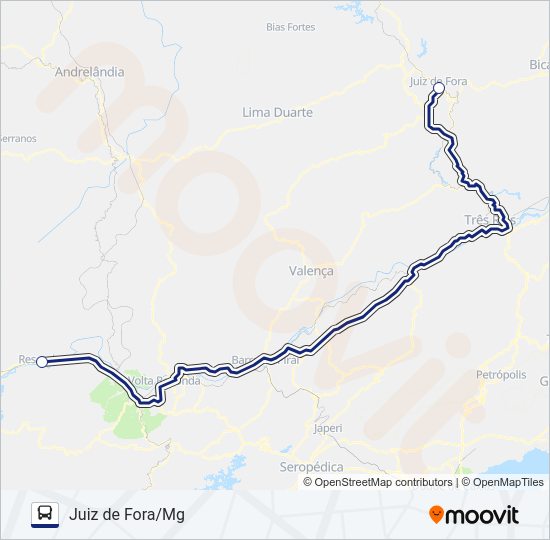 Mapa da linha RESENDE - JUIZ DE FORA de ônibus