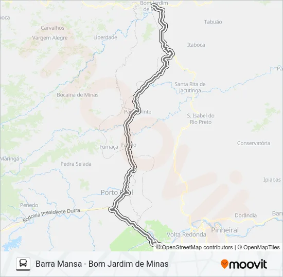 BARRA MANSA - BOM JARDIM DE MINAS Bus Line Map