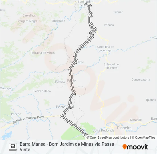 BARRA MANSA - BOM JARDIM DE MINAS VIA PASSA VINTE Bus Line Map