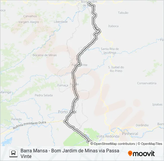 BARRA MANSA - BOM JARDIM DE MINAS VIA PASSA VINTE Bus Line Map