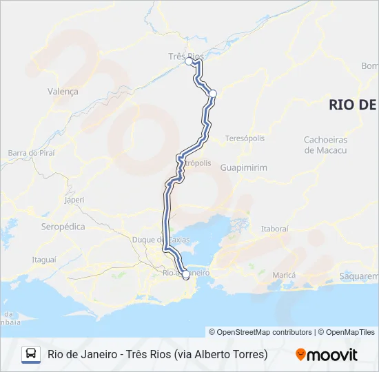 RIO DE JANEIRO - TRÊS RIOS (VIA ALBERTO TORRES) Bus Line Map