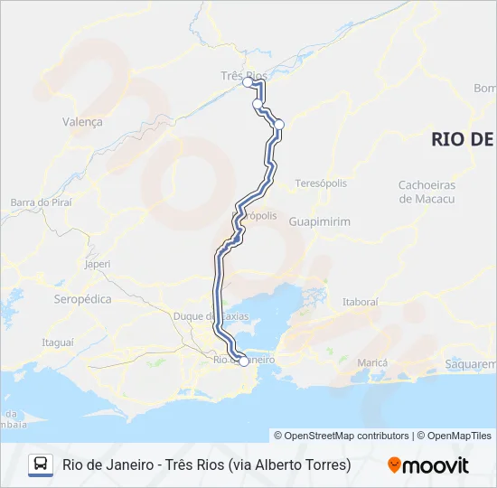 RIO DE JANEIRO - TRÊS RIOS (VIA ALBERTO TORRES) Bus Line Map
