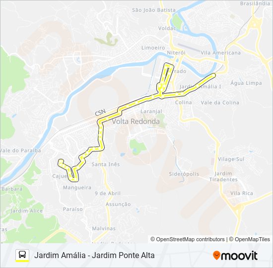 Mapa da linha 105 de ônibus