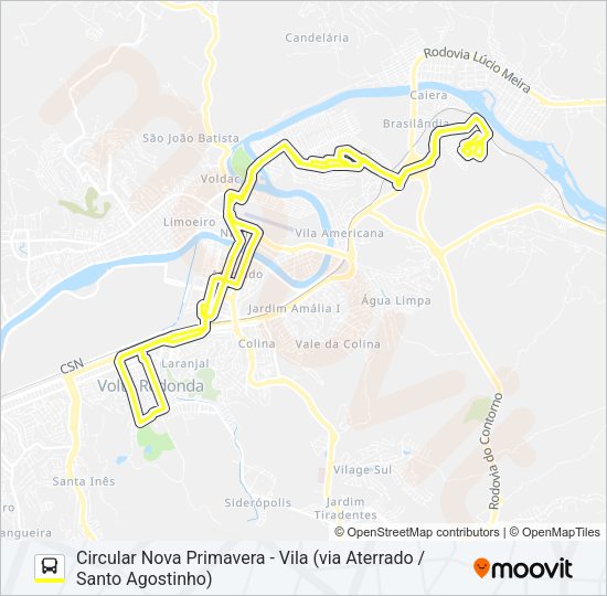 Mapa da linha 215A de ônibus
