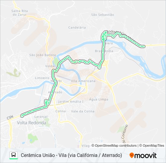 Mapa da linha P721 de ônibus