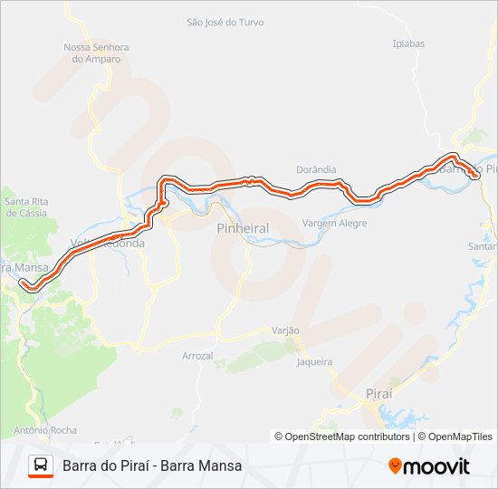 Mapa da linha P135 de ônibus