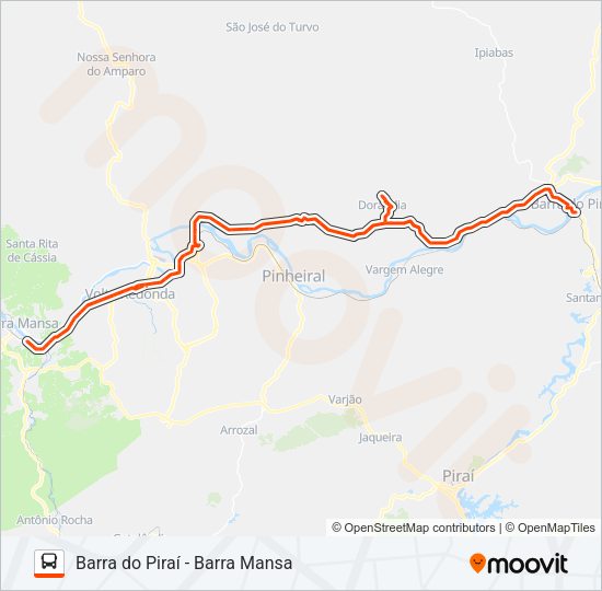 Mapa da linha P135 de ônibus