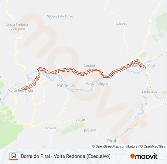 Mapa da linha BARRA DO PIRAÍ - VOLTA REDONDA (EXECUTIVO) de ônibus