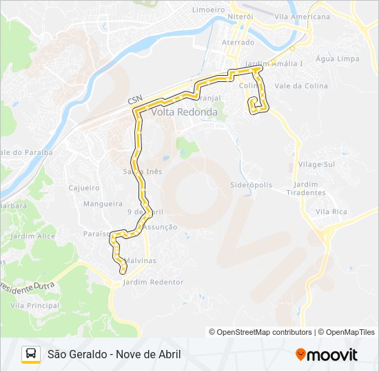 Mapa da linha P710 de ônibus