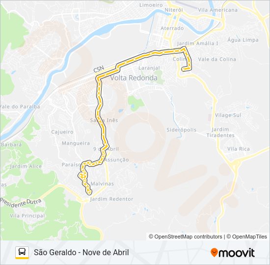 Mapa da linha P710 de ônibus