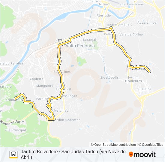 Mapa da linha P714 de ônibus