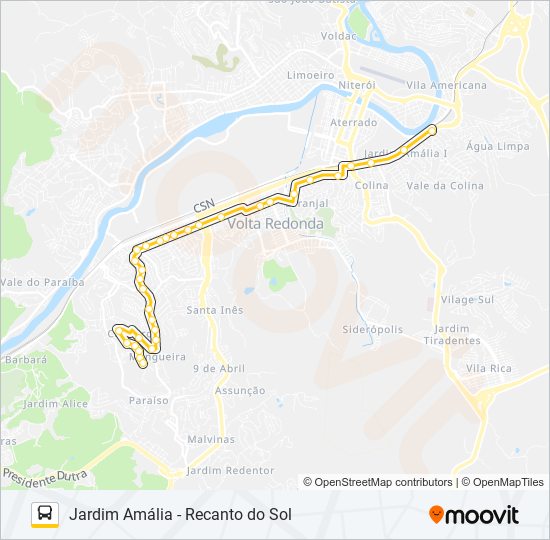 Mapa da linha P715A de ônibus