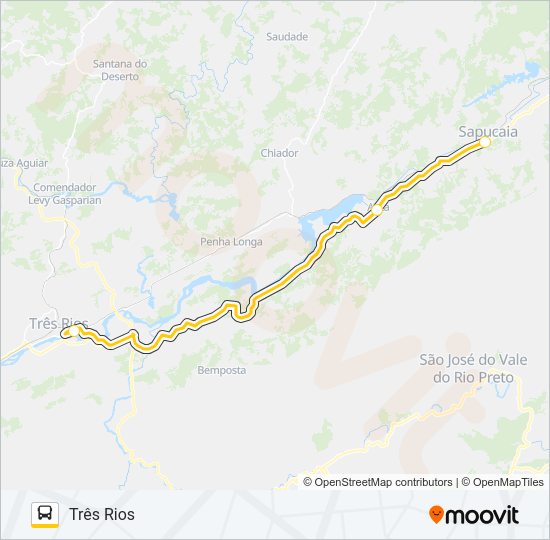 Mapa da linha TRÊS RIOS - SAPUCAIA de ônibus