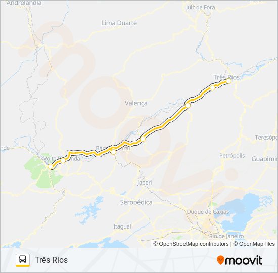 Mapa da linha TRÊS RIOS - BARRA MANSA de ônibus