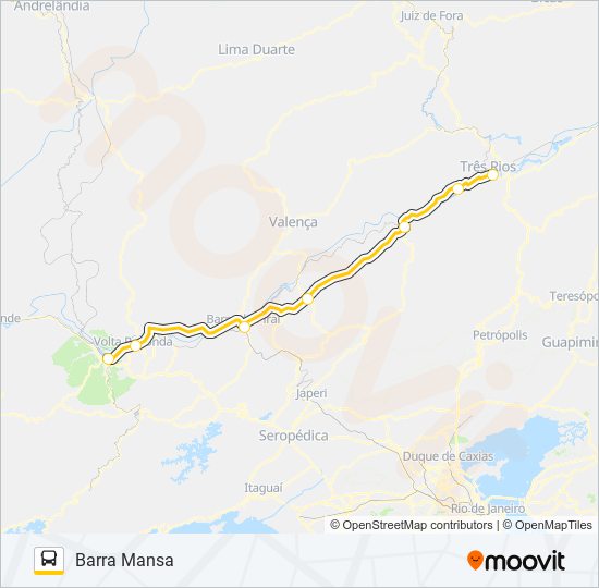 Mapa da linha TRÊS RIOS - BARRA MANSA de ônibus