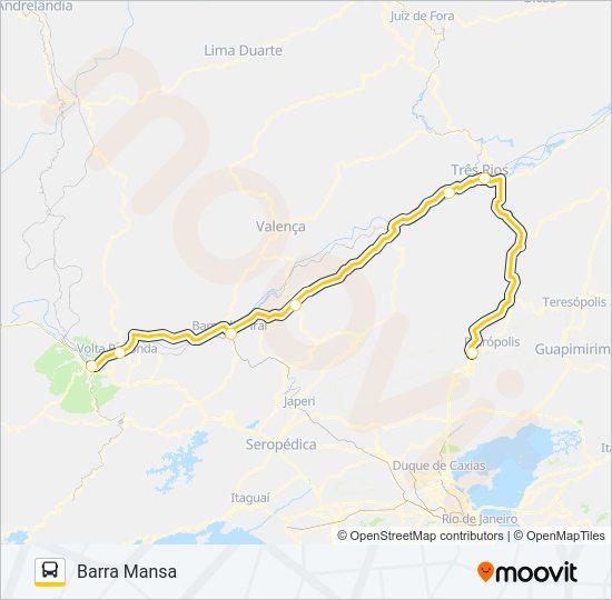 Mapa da linha BARRA MANSA - PETRÓPOLIS de ônibus