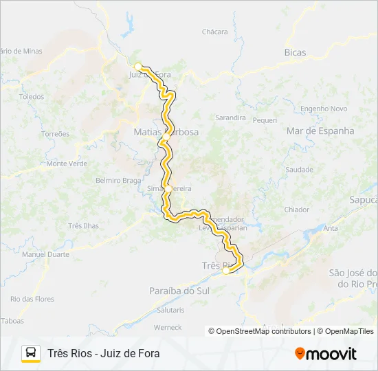 TRÊS RIOS - JUIZ DE FORA Bus Line Map