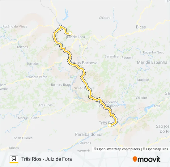 TRÊS RIOS - JUIZ DE FORA Bus Line Map