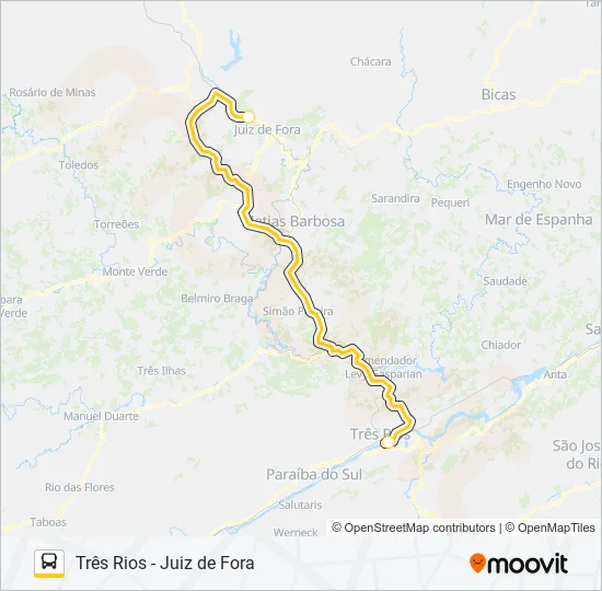 TRÊS RIOS - JUIZ DE FORA Bus Line Map