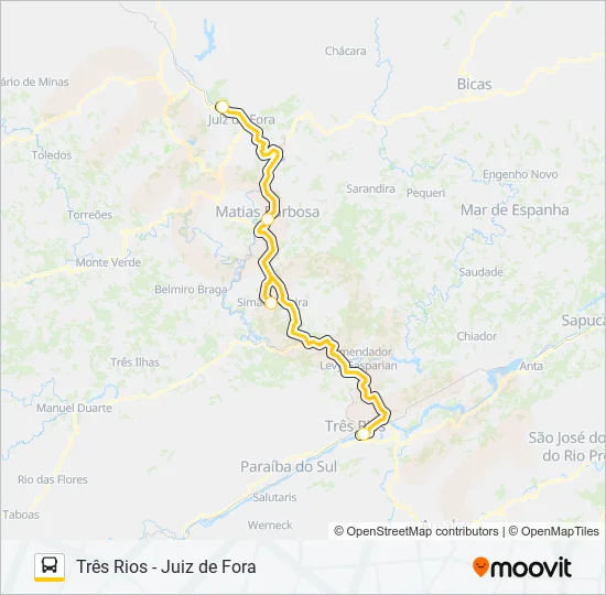 TRÊS RIOS - JUIZ DE FORA Bus Line Map