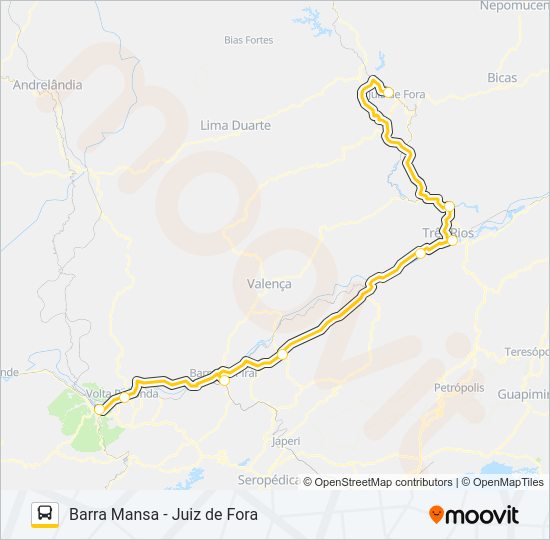 Mapa da linha BARRA MANSA - JUIZ DE FORA de ônibus