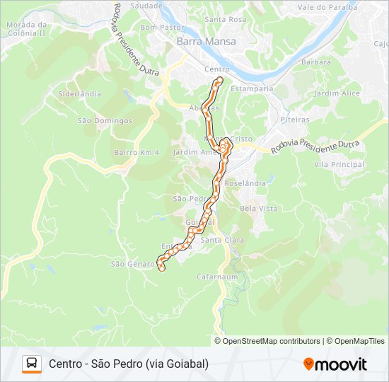 Mapa da linha CL072 de ônibus