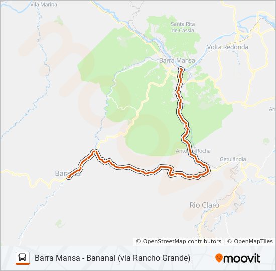 Mapa da linha BARRA MANSA - BANANAL (VIA RANCHO GRANDE) de ônibus