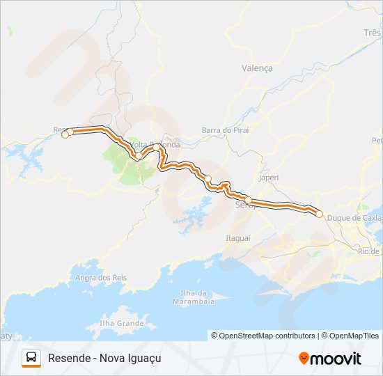 Mapa da linha RESENDE - NOVA IGUAÇU de ônibus