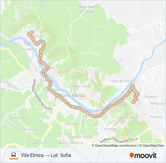 Mapa da linha TR190-01 de ônibus