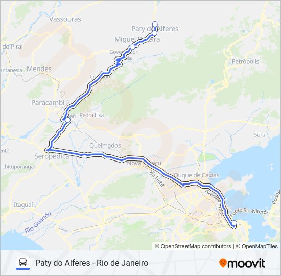 Mapa da linha PATY DO ALFERES - RIO DE JANEIRO de ônibus