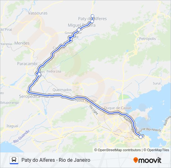 Mapa da linha PATY DO ALFERES - RIO DE JANEIRO de ônibus