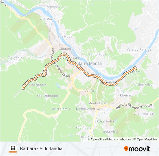 Mapa da linha TR054-02 de ônibus