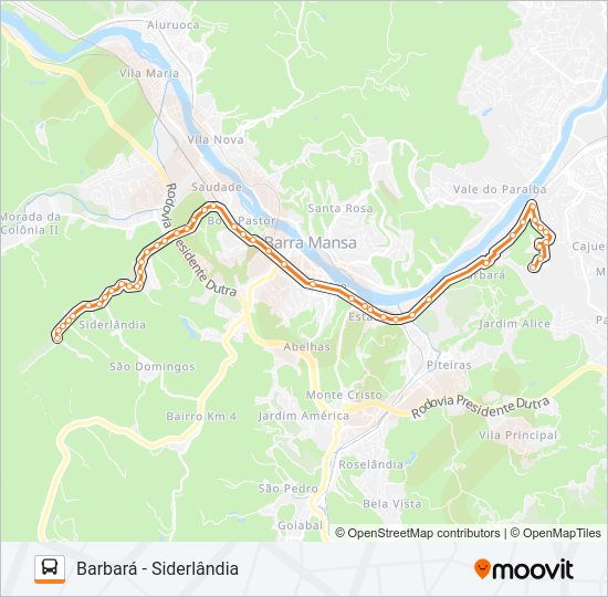 Mapa da linha TR054-02 de ônibus