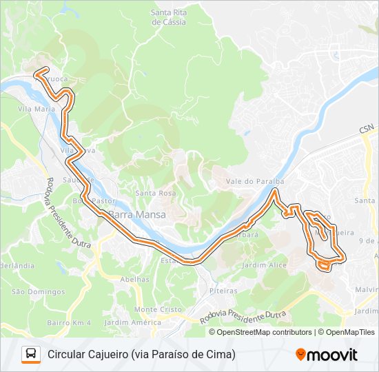 Mapa da linha TR501-04 de ônibus
