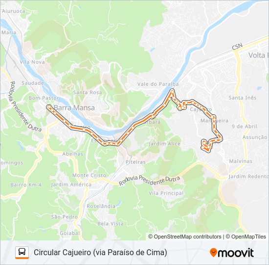Mapa da linha TR501-04 de ônibus