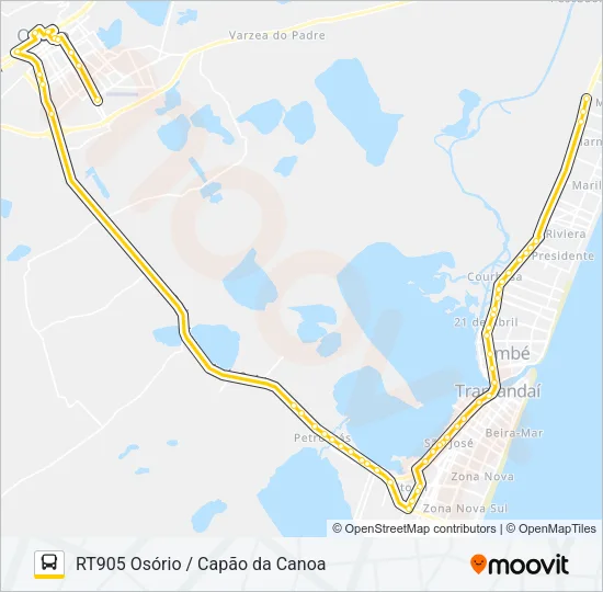 RT905 OSÓRIO / CAPÃO DA CANOA Bus Line Map