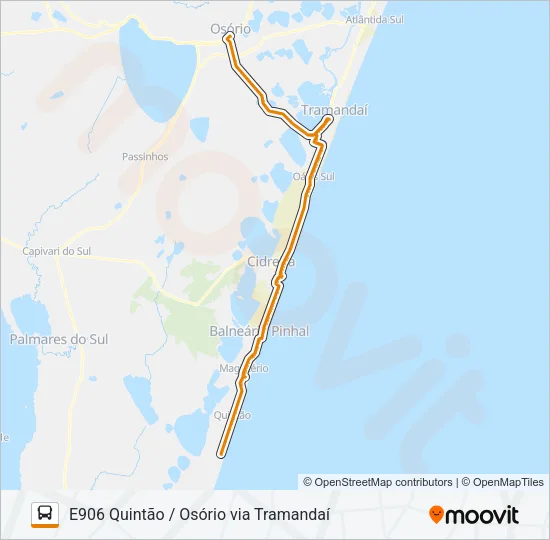 E906 QUINTÃO / OSÓRIO VIA TRAMANDAÍ Bus Line Map