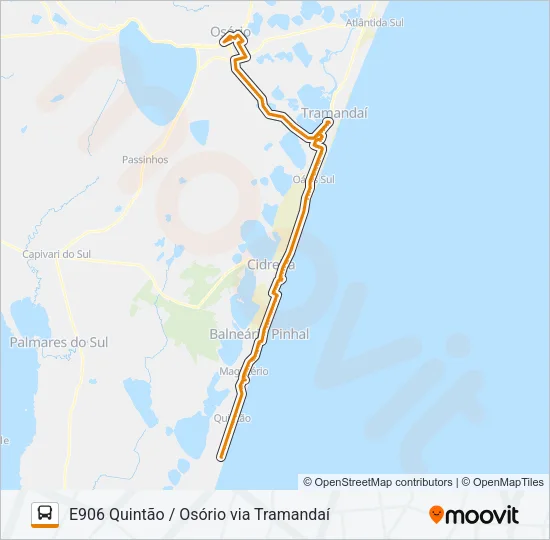 E906 QUINTÃO / OSÓRIO VIA TRAMANDAÍ Bus Line Map