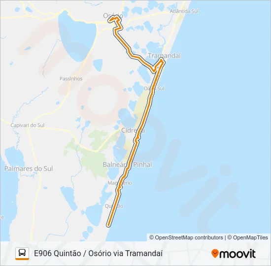 E906 QUINTÃO / OSÓRIO VIA TRAMANDAÍ Bus Line Map
