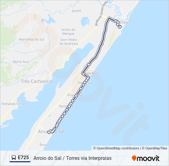 Mapa da linha E725 de ônibus