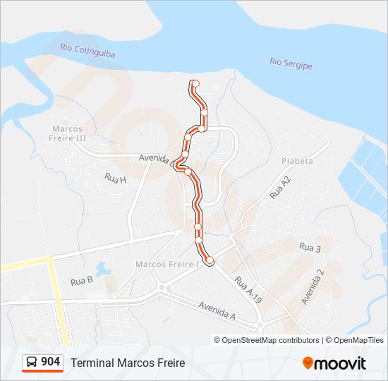 Mapa de 904 de autobús