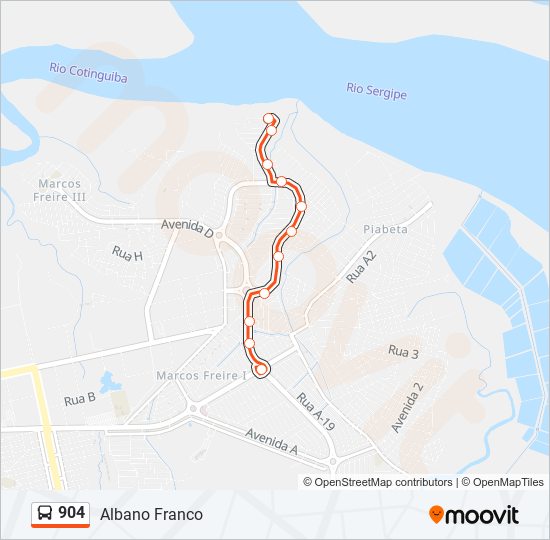 Mapa de 904 de autobús