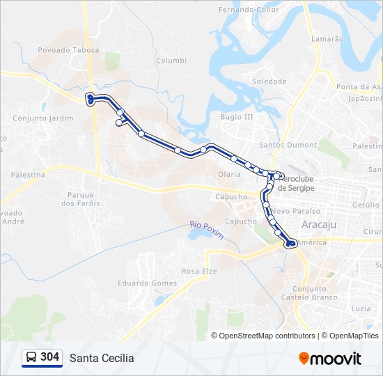 Mapa da linha 304 de ônibus