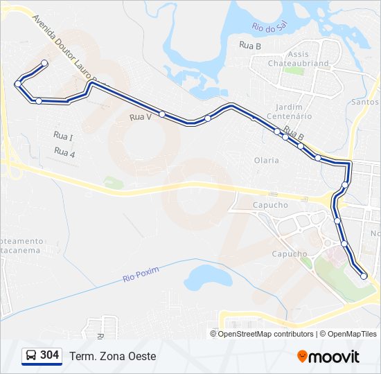 Mapa da linha 304 de ônibus