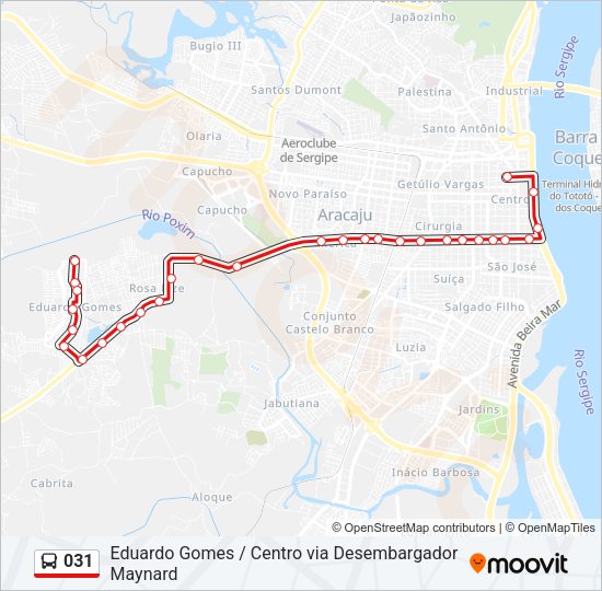 Mapa da linha 031 de ônibus