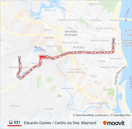 Mapa da linha 031 de ônibus